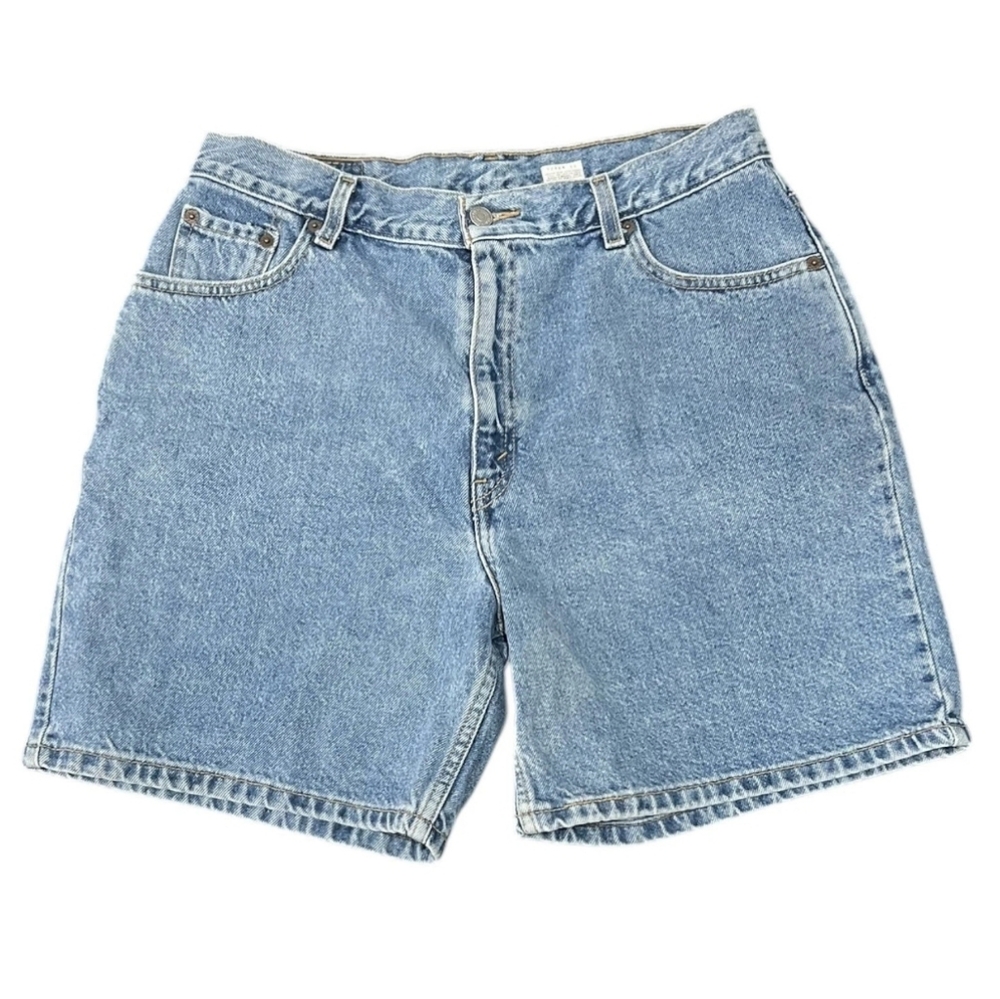 Vintage Y2K 2001 mom Levis Junior Relaxed Fit Blue Denim Shorts Size 14 Made - Picture 1 of 13